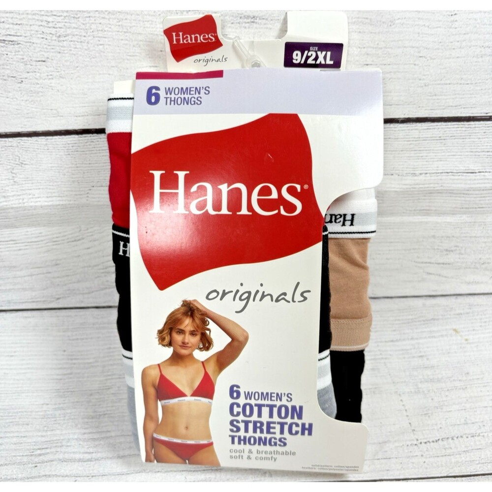 Hanes Originals Womens Thong Underwear Breathable Stretch Cotton 6 Pack 2XL/9